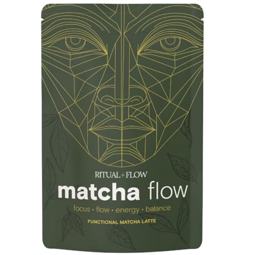 R&F Matcha Flow Ceremonial Grade Matcha Powder with Lions Mane, Reishi Mushroom & Ashwagandha KSM 66 | 220g Mushroom Powder for Energy & Focus | 20 Servings
