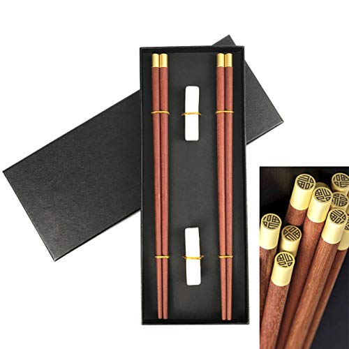 Youda Chinese Japanese Chopsticks Reusable Set, Natural Wood Chopsticks (2 pairs with holder)