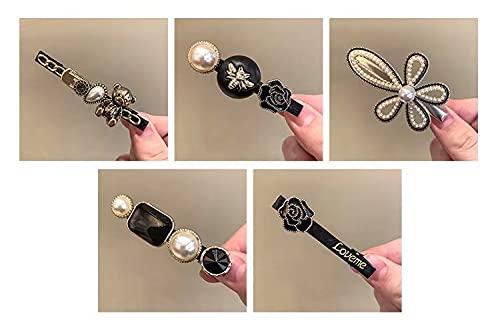 Rugelyss 5 Pcs Black Bear Rose Pearls And Rhinestone Hair Clips, Handmade Hair Barrettes, Alligator Bobby Pins, Glitter Crystal Hairpin, Elegant Gold Hair Accessories, Gifts For Women Girls #TOP2