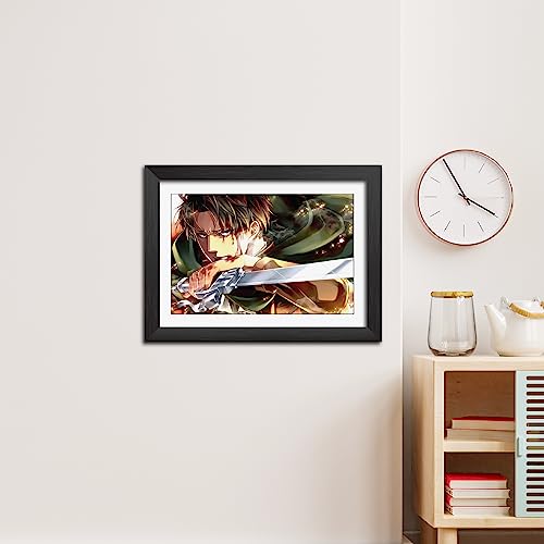 Image of TenorArts Levi Ackerman Poster Attack on Titan Anime Laminated Posters Photo Frame Painting with Matt Finish Black Textures (12inches x 9inches)