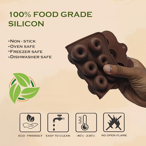 Image of HS Small Donut Silicone Mould, Non-Stick Food Grade Silicone Mould for Chocolate, Candy, Jelly & Ice Cube (Brown)