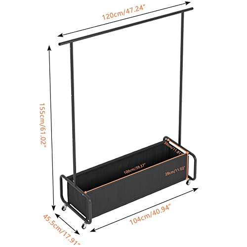 Boeeoan Clothes Rack With Large Storage Bag, Clothes Organizer Stand On Wheels, 2-In-1 Freestanding Garment Rack, Rolling Clothes Storage Cart, Coat Rack, For Bedroom, Laundry Room, Living-Room, Black #TOP1