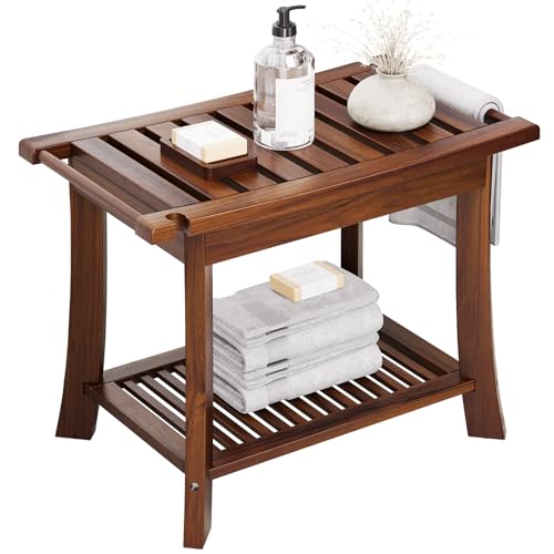 YAJONUE Shower Stool for Shaving Legs, Shower Step Stool for Inside Shower, Non-Slip Spa Shower Foot Rest Stool, Corner Bathroom Shower Bench Bath Seat with Storage Shelf for Small Shower Spaces
