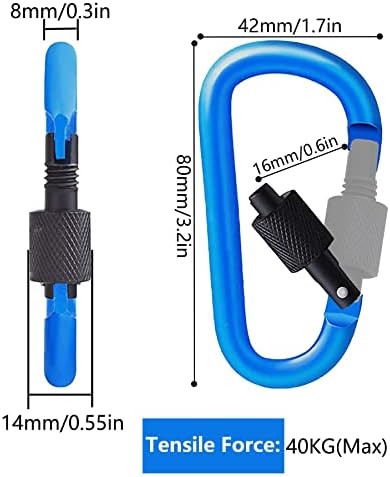 KAXIMON Locking Carabiner Clip Hook Small - 8 Pack Premium Aluminum Alloy Key Carabiner for Backpack, Hammock, Indoor, Outdoor, Camping (Not for Climbing)