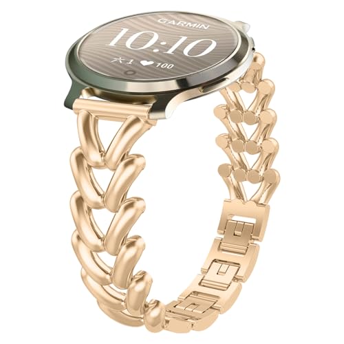 VanHooc Correa Metálica de para Garmin Lily 2, Correas de Reemplazo de Acero Inoxidable para la Correa para Garmin Lily 2 Active/Sport/Classic - Oro