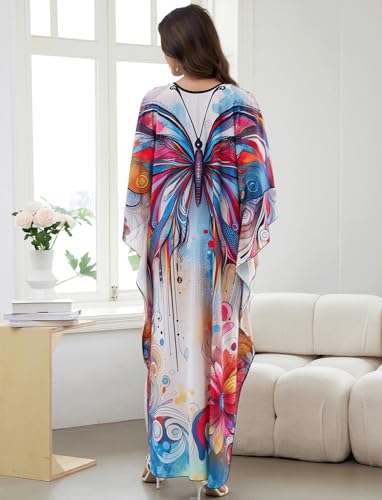 Image of KECVOT Kaftan Dresses for Women Plus Size Batwing Sleeve Caftans Long Bathing Suit Cover Up Maxi Beach Dress Loungewear