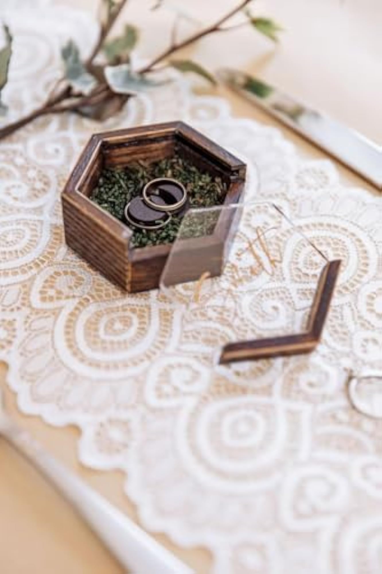Wood Hexagon Ring Box for Wedding Ceremony