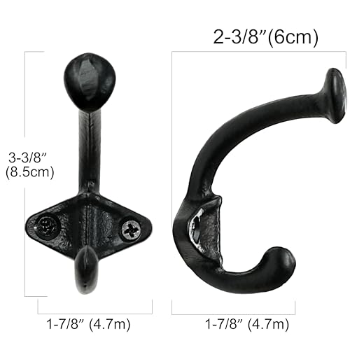 Image of SKOLOO Black Cast Iron Wall Hooks - Farmhouse Style, Pack of 5, Dual-Direction Hanging Design - Ideal for Coat, Backpack, Towel - Perfect for Entryway, Mud Room, Bathroom Dry Area