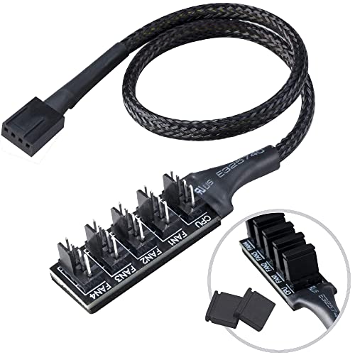 Akasa FLEXA FP5H | PWM Fan Hub | 5 Way Fan PWM Splitter Hub Cable | Black Sleeved Braided Cable | 4-pin | 30 cm | AK-CBFA08-30BK