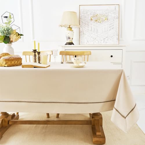 EHouseHome Heavy Duty Fabric Tablecloth with Border-Waterproof/Wrinkle Free/Stain Resistant/Oil Proof-for Dining,Indoor&Outdoor,Wedding,Holiday,Rectangle 60x84Inch,Nature by EHouseHome - Used condition - Image 5