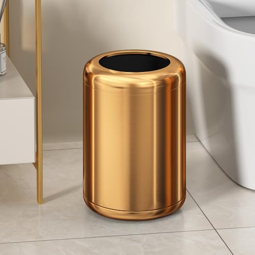 Image of 8L /2.1gal Open Top Garbage Can,Brushed Gold Trash Can,Brass Trash Can for Bathroom,Powder Room,Bedroom,Office (Rose Gold)