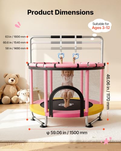Image of VEVOR 3 /4.6 /5 FT Trampoline Indoor /Outdoor Trampoline for Toddlers, Foldable Mini Baby Jump Toy with Foam Handle, Recreational Trampolines Birthday Gift for 3+ Years Kids