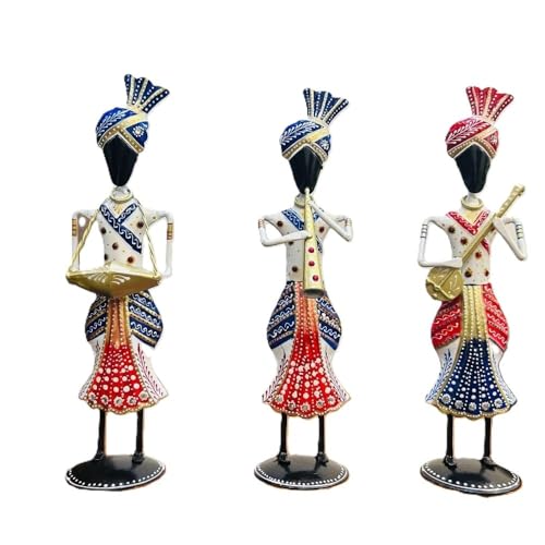 Image of Handcrafted Rajasthani Musician Figurines | Traditional Indian Art Showpiece for Home, Living Room, Office & Table Decor | Decorative Gift Item (White Tribal Musician)