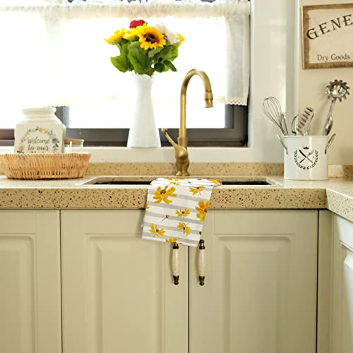 Geeory Spring Kitchen Towels For Summer Decor Yellow Flower Dish Towels 18 X 26 Inch Ultra Absorbent Bar Drying Cloth Grey Stripes Hand Towel For Kitchen Bathroom Party Home Decorations Set Of 2 #TOP5