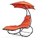 COSTWAY Bain de Soleil Transat Suspendu avec Pare-Soleil Hamac et Coussin, Balancelle de Jardin et Patio Fauteuil, Unique Comfort à Bascule, Charge maximale 150KG, 189 x 186 x 90 cm (Orange)