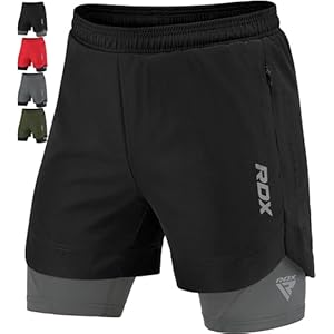 RDX Men’s Running Shorts, 2 in 1 Athletic Breathable Short Compression Liner, 2 Zipper and 2 Phone Pockets, Lightweight Quick Drying Elastic Shorts for Sports Workout Jogging Cycling Gym Bodybuilding