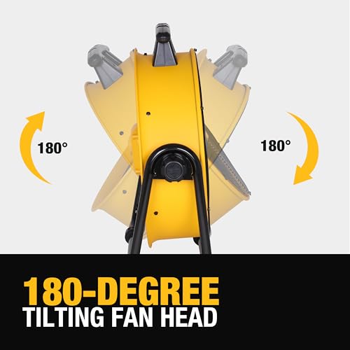 DEWALT DXF2042 Industrial Fan, 20 Inch High Velocity Fans with 3-Speed Adjustable Tilting Head, Drum Fan for Outdoor, House and Warehouse, Yellow
