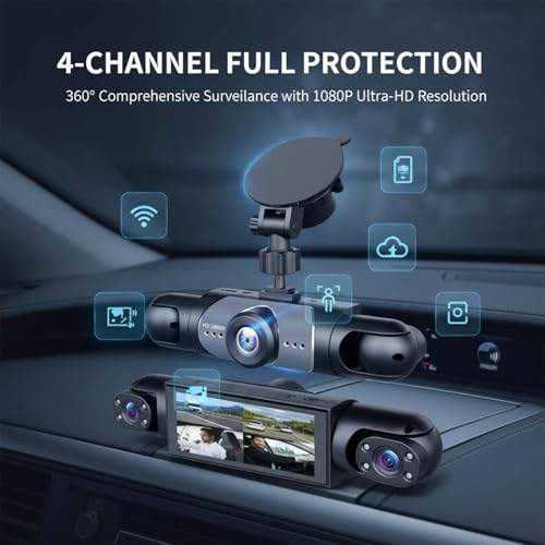 Image of Sakerplus Dash Cam Front and Rear Dash Camera for Cars, 4 Channel 360 Dash Cam with FHD 1080P Per Channel, G-Sensor Lock, SD Card, for Sedan SUV Truck Van (64, GB)