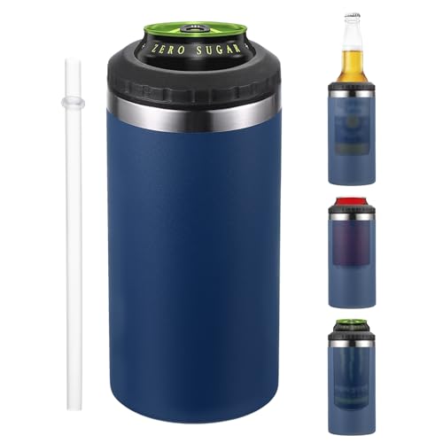 PATIKIL Slim Can Cooler, 16oz (473ml) Geïsoleerde Blikjeshouder voor Bier, Frisdrank, Koffie, Standaard Blikjes en Flessen, Marine Blauw