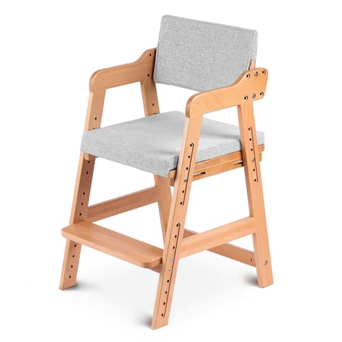 Growaystory Holz Stuh, Esszimmerstühle mit Rückenlehne, Höhenverstellbar Kinder Hochstuhl, für Haus Esszimmer und Wohnzimmer (1, Naturholzfarbe, Breit)