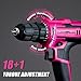 Lithitech 20V Pink Cordless Drill Set for Women - with 2.0Ah Battery & Charger, 3/8