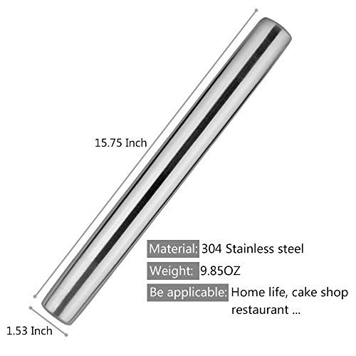 Hvanam Stainless Steel Rolling Pin Professional French Metal Dough Roller 15.75" Kitchen Baking Tools Supplies For Pizza,Pasta,Cake,Pastry,Ravioli,Fondant,Cookies #TOP6
