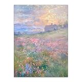 rumlud French Country Floral Wall Art Vintage Colorful Flower Field Landscape Poster Nature Pastel Cottagecore Oil Painting Canvas Prints for Gallery Wall Decor 12x16 inch Unframed