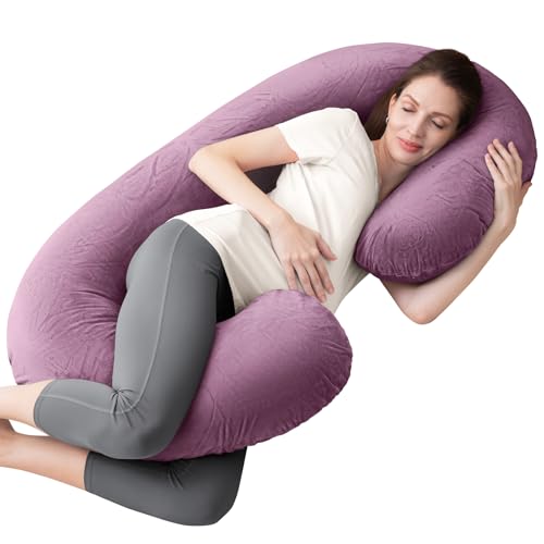 Image of 1 MIDDLE ONE Pregnancy Pillow, C Shaped Full Body Pregnant Women Sleeping Pillow for Maternity Support with Cover (Purple)