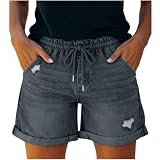 【MATERIAUX】: Ces shorts en jean pour femmes sont confectionnés dans un tissu denim de haute qualité, doux, respirant et résistant. Confortables contre la peau, ils restent frais même lors des fortes chaleurs d’été et s’entretiennent facilement au lavage.