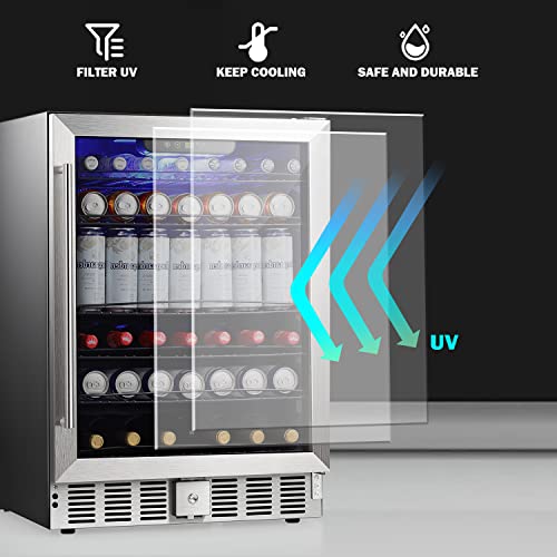 Image of COWSAR Wine Cooler Refrige ETL Approved 24inch Wine Fridge Freestanding or Built-in Wine Refrigerator 5.1Cu.Ft Wine Fridge Under Counter Stainless Steel Wine and Beverage Refrigerator with Glass Door