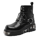 JSDWNDO Men's Leather Combat Boots Skull Studded Round...