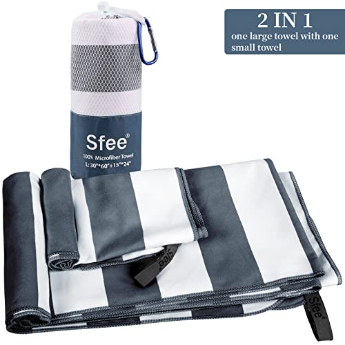 Sfee 2 Pack Microfiber Beach Towel, Quick Dry Towel Camping Towel Travel Towel Super Absorbent Compact Lightweight Sports Towel Gym Towel Set For Beach, Gym, Hiking, Pool, Backpacking, Bath, Yoga #TOP1