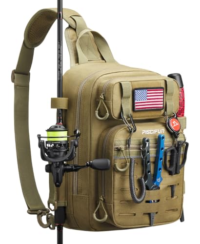 Piscifun Fishing Backpack Tackle Bag with 2 Rod Holders, Multi-Compartment