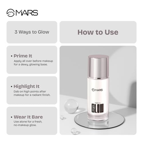 Image of MARS Take A Glow Illuminating Primer + Strobe Cream | 3-in-1 Formula: Moisturiser, Face Primer & Highlighter | Enriched with Jojoba Oil, Madecassoside & Ectoin (30ml) (02-LIGHT BEAM) (Pack of 2)