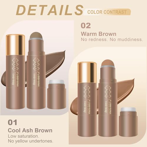 Okerker Cool Toned Cream Contour Stick for Fair Light Pale Skin, Grey Nose Contour Makeup Built-in Sponge, Smooth Long Lasting Bronzer, Blendable Lightweight Contouring Stick #01 Cool Ash Brown 4g