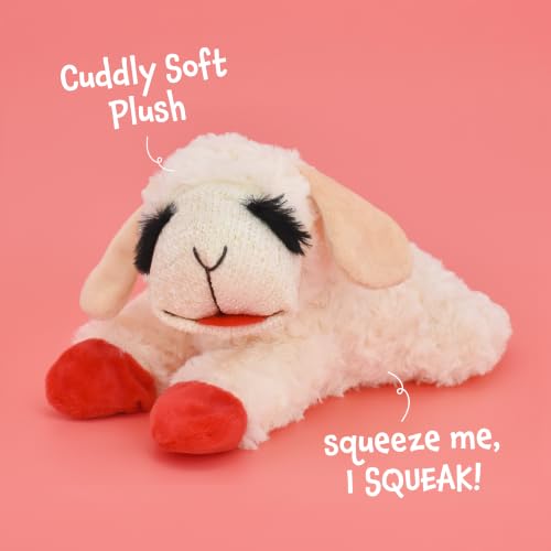 Multipet Lamb Chop Dog Plush Toy - Squeaky Toy for Small & Medium Dogs - Extra Soft Plush - Stuffed Animal for Cuddling & Playing (10", Cream, 5 Squeakers)