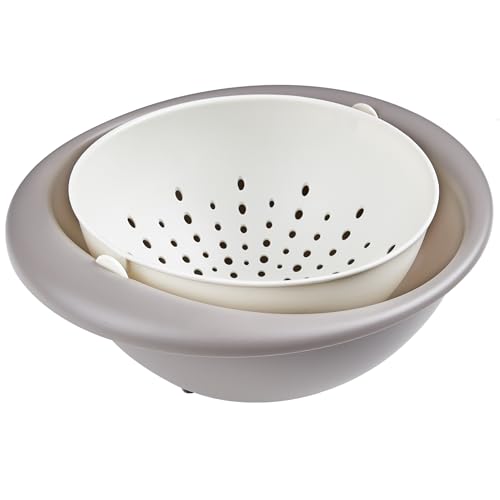 VECELO 2 In 1 Colander Strainer with Bowl Set, Fruit Vegetable Washing Colanders & Food Strainers, Heat-Resisted, Double Layer Colander for Kitchen for Pasta, Berry, Salads, Grey by VECELO - Used condition - US$8.46