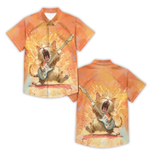 Image of Kids Tie-dye Hawaiian Shirt 80s Button Down Retro Short Sleeve Casual Beach Tropical Funny Party Outfits for Boys