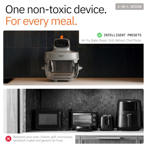 Image of EDT Luma ZERO COATING PureGlass Air Fryer Oven | 4.5L Bowl | 6-in-1 Multi Function | 100% Toxin Free No Ceramic PFAS, PTFE, PFOA | 1500W | NutriRetain