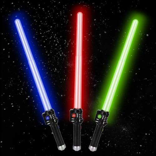 TOY Life Light Up Saber 3 Pack Lightup Sabers Extendable & Collapsable Light up Saber Sword Saber Toy Set with Motion Sensitive FX Sound Light Up Sword Toy for Kids