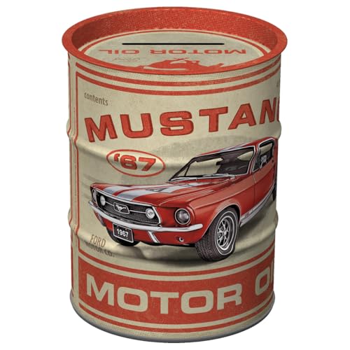 Nostalgic-Art Retro Spardose, 600 ml, Ford Mustang – GT 1967 Motor Oil – Geschenk-Idee für Ford-Zubehör Fans, Original Lizenzprodukt (OLP), Sparschwein aus Metall, Vintage Blech-Sparbüchse