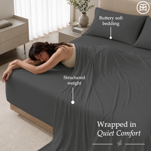Image of Threadmill 600 Thread Count Cotton King Sheet Set, Sateen, Dark Grey