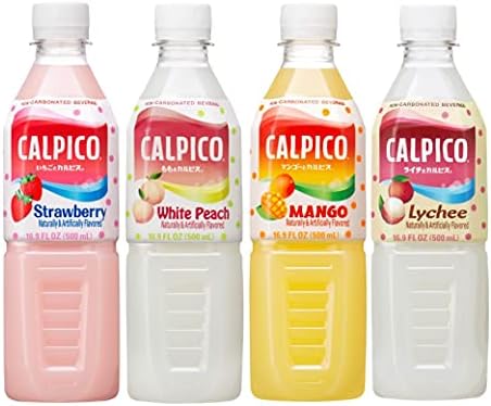 CALPICO 4 Flavor Pack, Japanese Drink Pack. Contains Juice Concentrate - Strawberry, Lychee, White Peach, and Mango. 16.9 FL oz. (Pack of 24)
