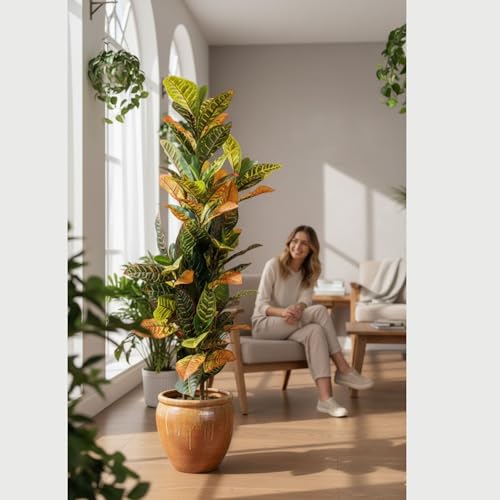 Image of Kayra Decor 4 Feet Artificial Croton Plant with Pot | Big Artificial Plants for Home Decor