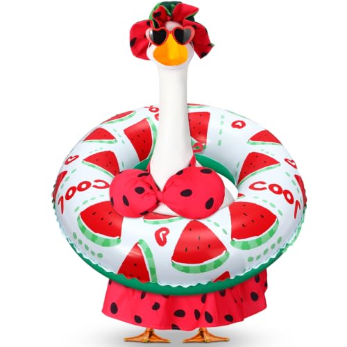 Abbylike Summer Watermelon Bikini Porch Goose Outfits with Hat, Sunglasses and Swimming Tube Hawaiian Clothes Costume for 23'' Goose for Garden Porch Statue Yard Pathway Decorations