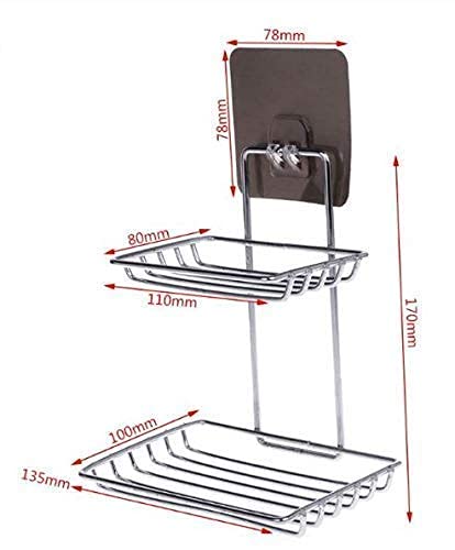 Image of Wall Mounted Double Layer soap Dish Holder Stainless Steel Wall Hanging Soap Storage Rack for Kitchen Bathroom-with Self Adhesive Magic Sticker (1, Double Layer soap Dish Holder)