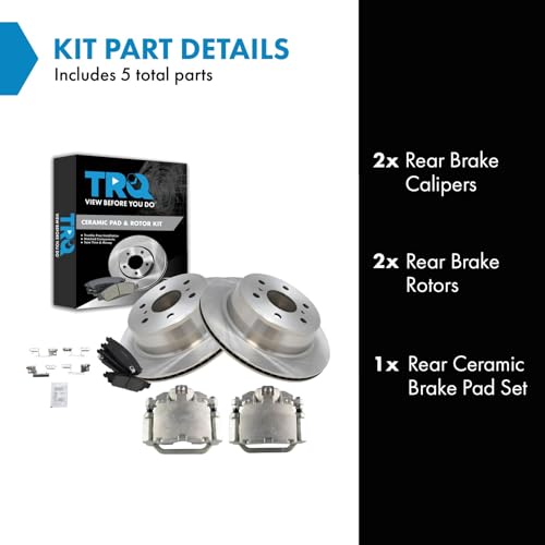 Image of TRQ Rear Brake Pad and Rotor Set Ceramic Rotors Calipers | For 2014-2019 Chevrolet Silverado 1500 GMC Sierra 2015-2020 Tahoe 2015-2019 Suburban Yukon XL 2015-2020 Cadillac Escalade
