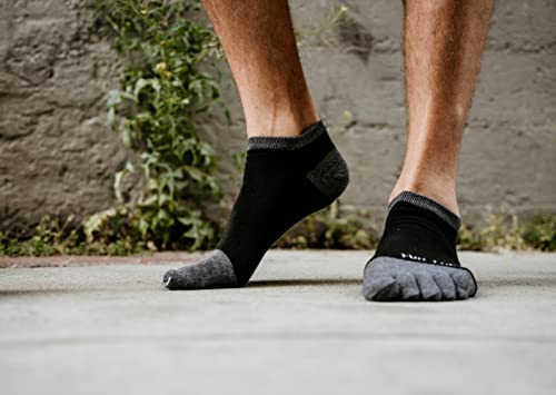 Fun Toes Men's Toe Socks Lightweight Breathable-Value 6 Pairs Pack- Size 10-13 (3 Grey-Black/ 3 Grey-Orange) #TOP3