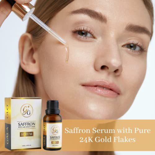 Galaglo Skincare Pure Saffron Serum With 24K Gold Flakes, Intense Hydration + Natural Moisture, Reduce Dark Spots, Wrinkles, Regenerates Cells & Restore Elasticity With Hyaluronic Acid (30 Ml/1 Fl Oz) #TOP1