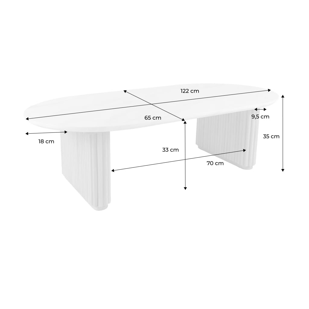 sweeek - Table basse ovale en bois d'hévéa avec effet pierre naturelle - 122 x 65 x 35 cm